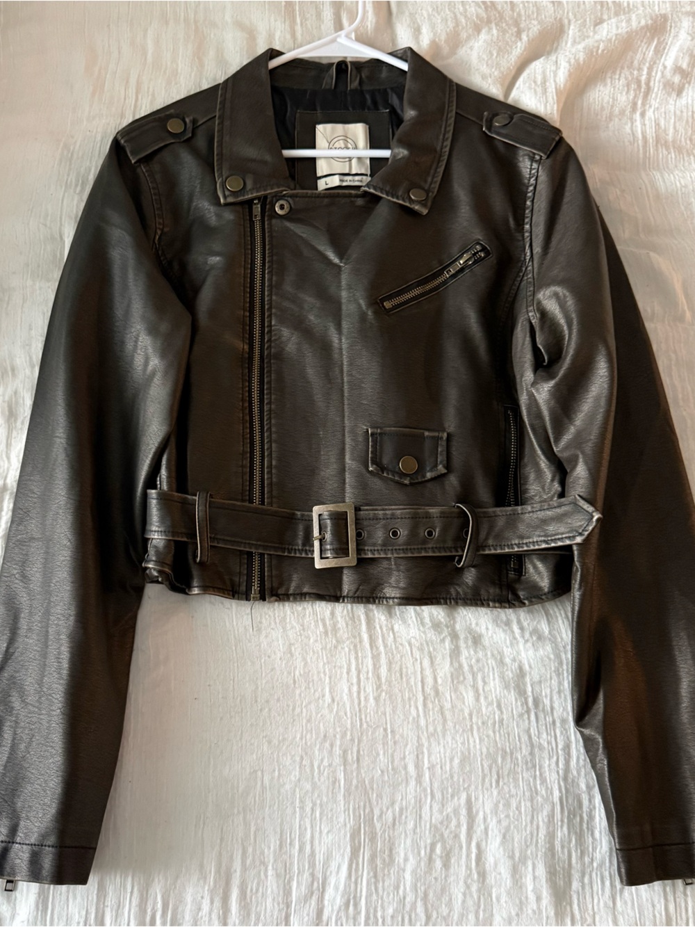 Altar'd State Black Faux Leather Belted Moto Jacket